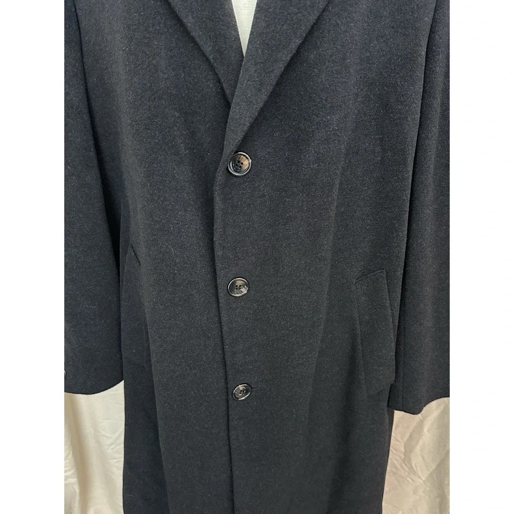 CHAPS Ralph Lauren Men's Cashmere Wool Overcoat Black L 46 Long 3 Button Italy